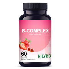 Rilyboon  Vitamin B Complex Gummies with B12, Biotin, B3, B6 & Vitamin C for Kids & Adults | Energy, Support & Recovery Supplement | Promotes Mood, Metabolism & Nerve Function | Strawberry Flavor – 45 Ct