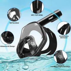 Maschera da snorkeling per adulti | protezione contro la CO2 | maschera completa per lo snorkeling | set alternativa | maschera integrale per snorkeling per adulti